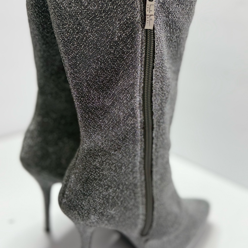 Nicole Miller Silver Metallic Pointed Toe Stiletto Boots Size 10 - Picture 4 of 7